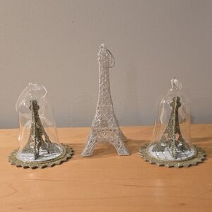 Glitter Eiffel Tower Ornament Set - Silver and Gold